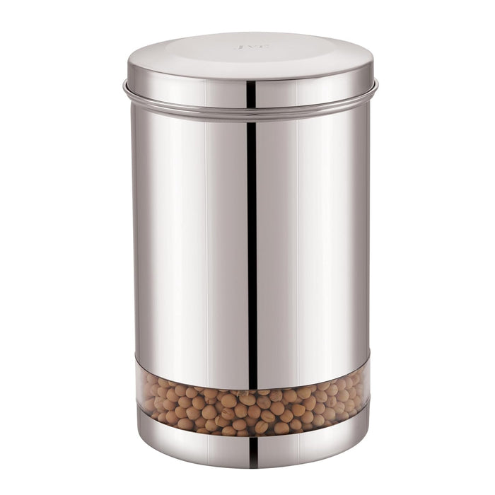 JVL Trendy Clear stainless steel canister with polycarbonate viewing panel set of three sizes