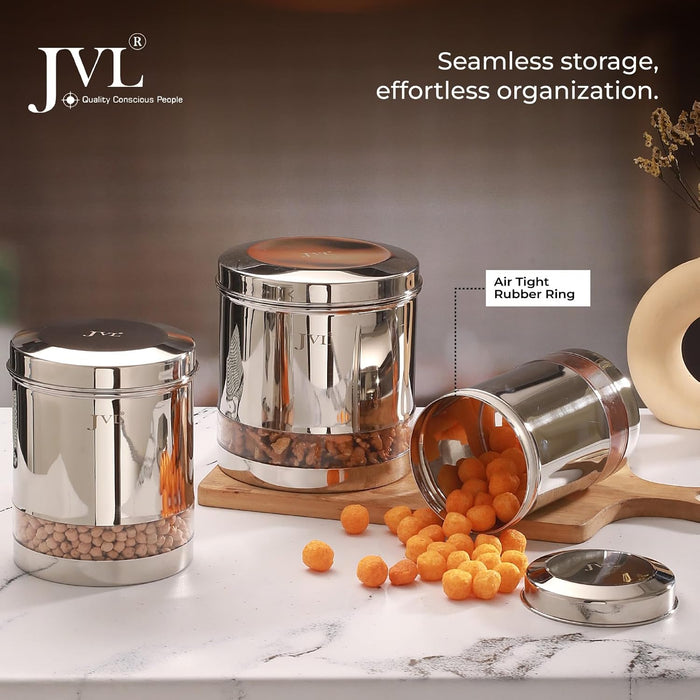 JVL Trendy Clear airtight steel canister for dry storage of dal rice and snacks India