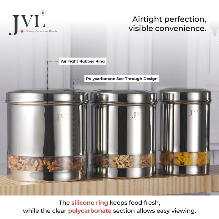 JVL stainless steel airtight canister set for Indian kitchen pantry storage
