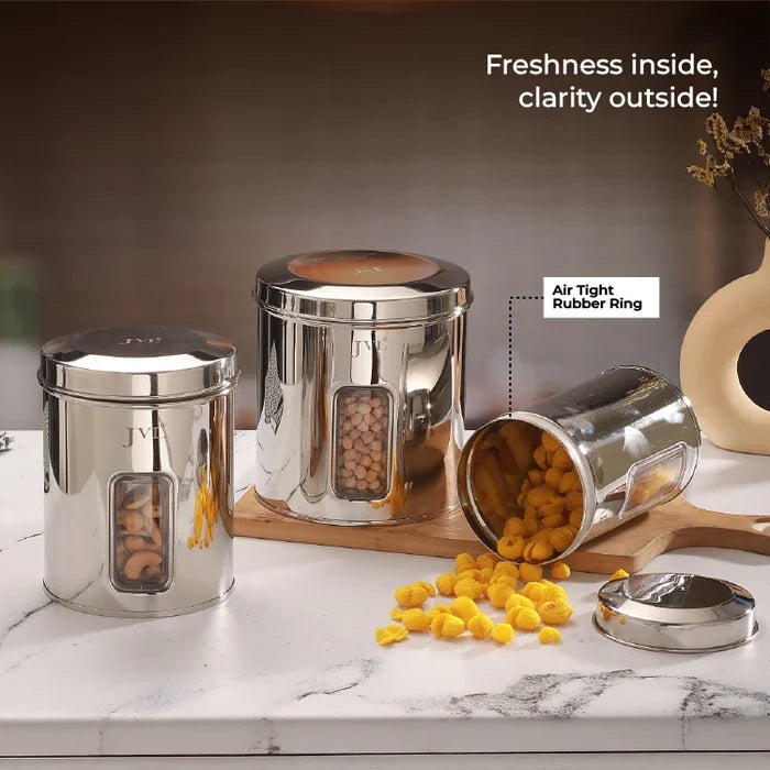 JVL Trendy Window Canister – Stainless Steel Airtight Storage Jar