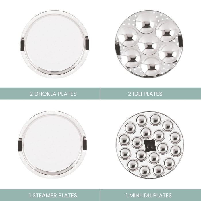 JVL Triply Multi Kadai MK-28 induction compatible 28cm with 2 idli plates 2 dhokla plates mini idli plate steamer plate