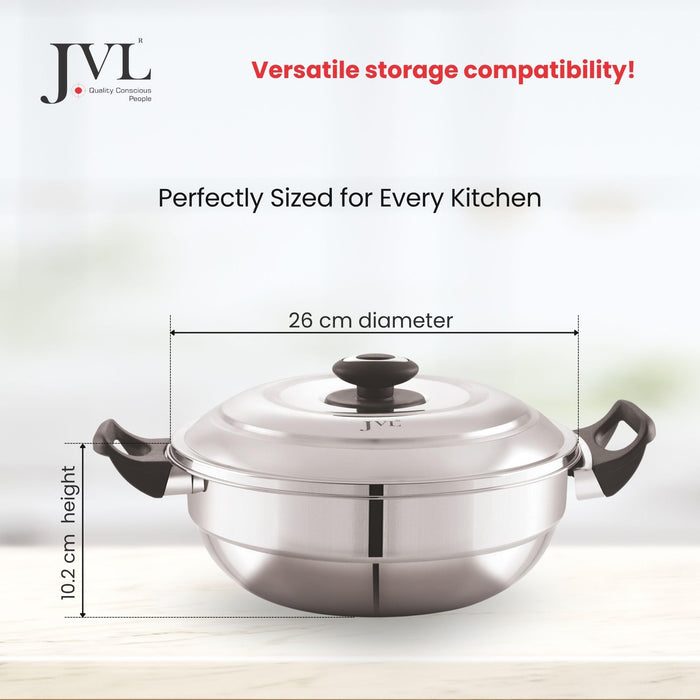 JVL Classicware 5-in-1 Multi Kadai 28cm for idli dhokla momos with induction base silver