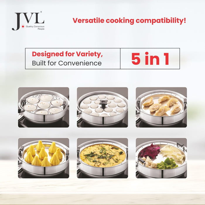 JVL triply multi kadai steamer set MK-28 with complete plate set for Indian cooking gas and induction compatible