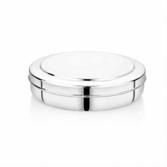 Kitchen Mart Elite stainless steel papad storage box with airtight lid mirror finish