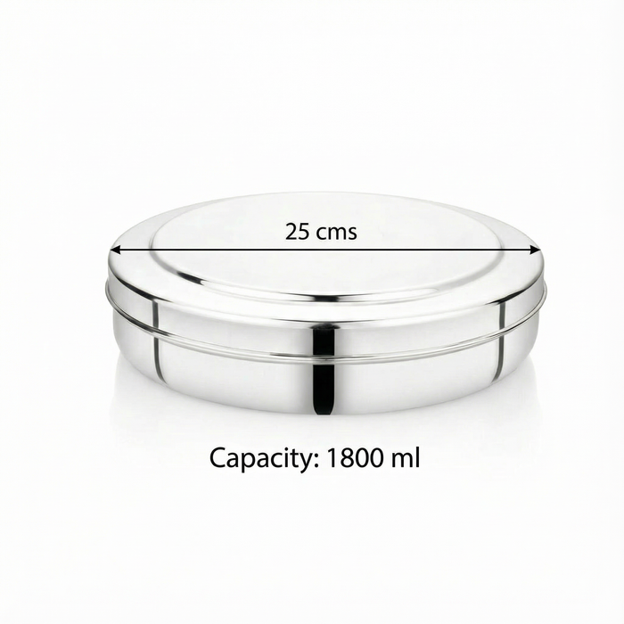 Premium food-grade steel papad container 1400ml 1800ml capacity circular design