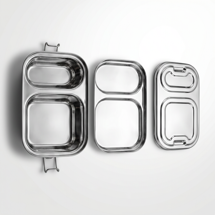 Kitchen Mart 2 compartment tiffin box with leak resistant clip type locking mechanism for office and school