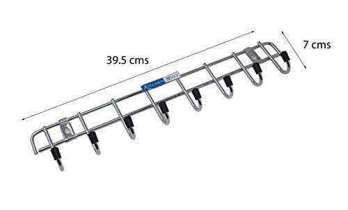 Kitchen Mart Stainless Steel Hook Rail 8-Pins, Coth hanger / Laddle hanger / Key Hanger / Towel Hanger (Pack of 2) - KITCHEN MART