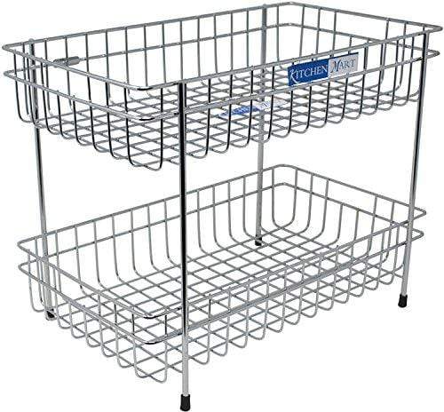 Kitchen Mart Vegetable Trolley , Rectangle, 2-Tier, Stainless Steel (Multipurpose Kitchen Storage Rack / Shelf) - KITCHEN MART