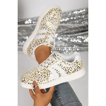 Leopard Print Leather Detail Lace Up Casual Shoes