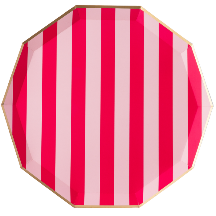 LIGHT & HAUTE PINK SIGNATURE CABANA STRIPE LARGE PLATES