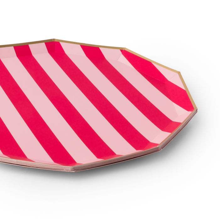 LIGHT & HAUTE PINK SIGNATURE CABANA STRIPE LARGE PLATES