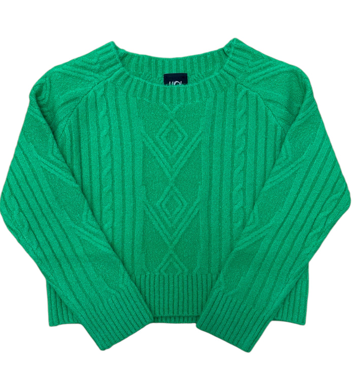 Little Olin- Aw Green Braid- Knitted Sweater