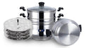 LLM Stainless Steel 5-in-1 Multi-Purpose Steamer with Idly Plates, Steamer Bowl & Strainer Bowl | Induction & Standard Idli Maker (4 Plates)