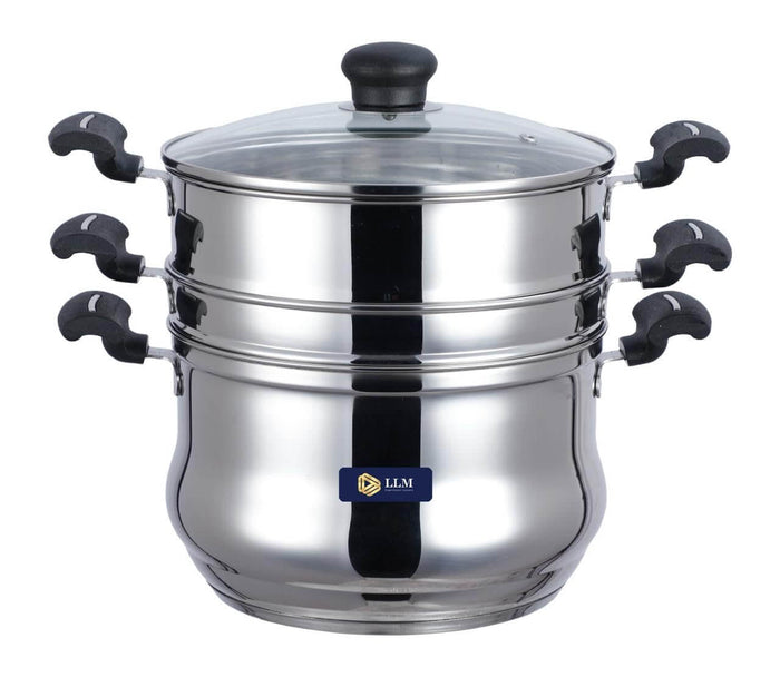 LLM Stainless Steel 5-in-1 Multi-Purpose Steamer with Idly Plates, Steamer Bowl & Strainer Bowl | Induction & Standard Idli Maker (4 Plates)