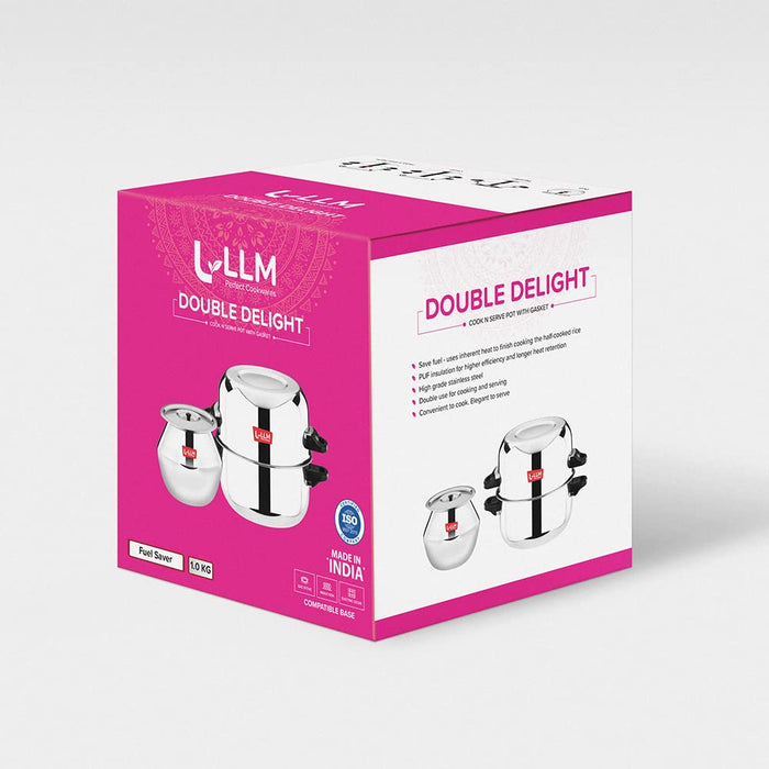 LLM Stainless Steel Double Delight Cook and Serve Pot Thermal Rice Cooker 1.0 Kg, Silver