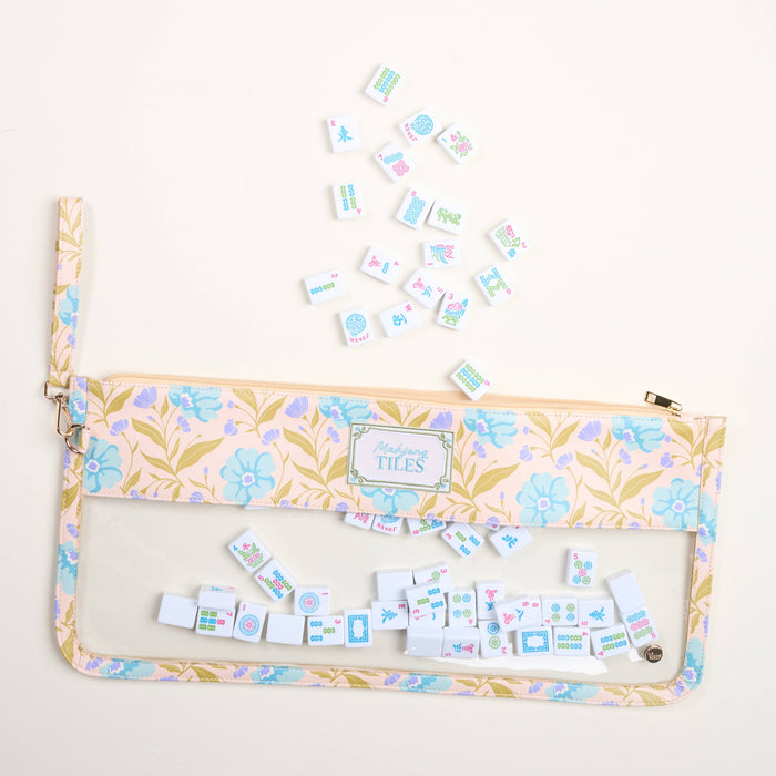 Mahjong Tile Keeper Pouch–Poppin' Petals Aqua