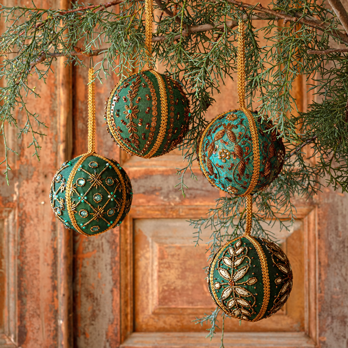 Majestic Embroidered & Jeweled Ornaments 4" Assorted Set/12