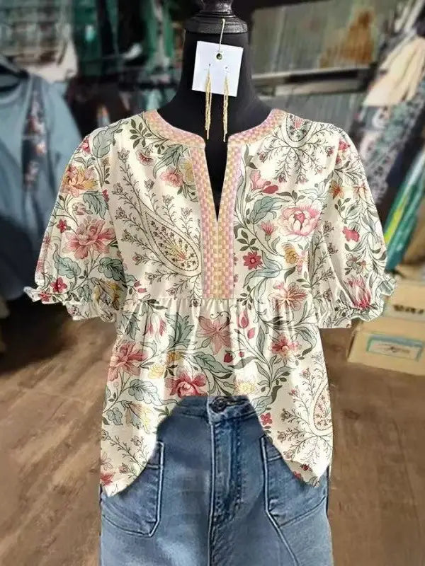 Makalia Floral Print Women Blouse Summer Top