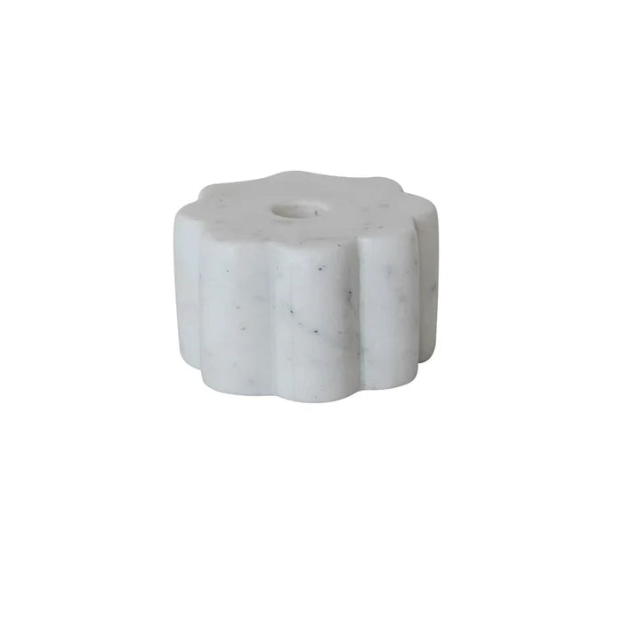 Marble Scalloped Taper Holder, White