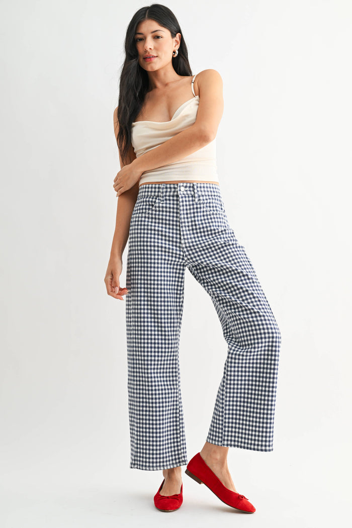 Mary Anne Navy Gingham- Barrel Jean Twist