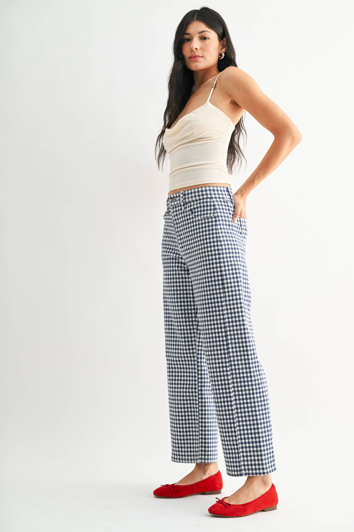 Mary Anne Navy Gingham- Barrel Jean Twist