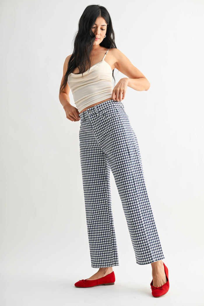 Mary Anne Navy Gingham- Barrel Jean Twist