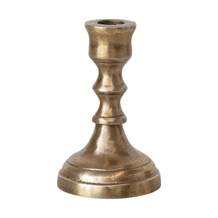 Medium Cast Aluminum Taper Holder, Antique Brass Finish