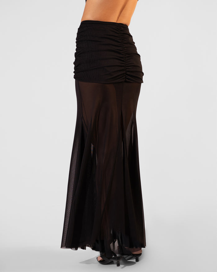 Back view of Mermaid Sheer Skirty - Black on model