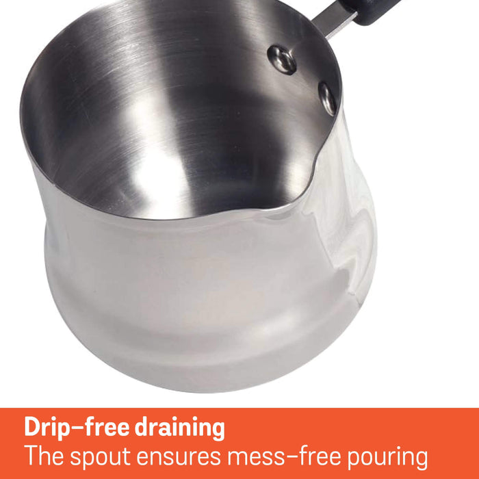 Compact Meyer stainless steel saucepan perfect for warming milk and cooking tadka