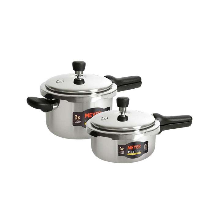 Meyer Presta stainless steel tri-ply pressure cooker combo set 2L and 3L with silver finish