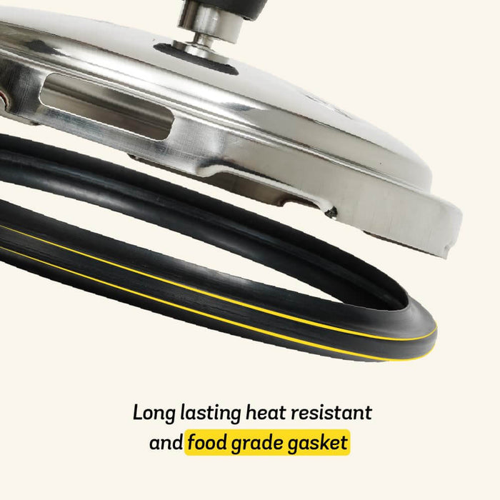 Energy efficient Meyer Presta pressure cookers with vapor storage step lid technology