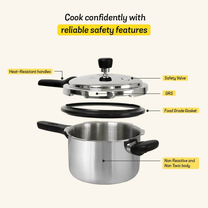 Meyer Presta Triply Pressure Cooker - Outer Lid Gas & Induction Compatible ISI Certified 5-Year Warranty