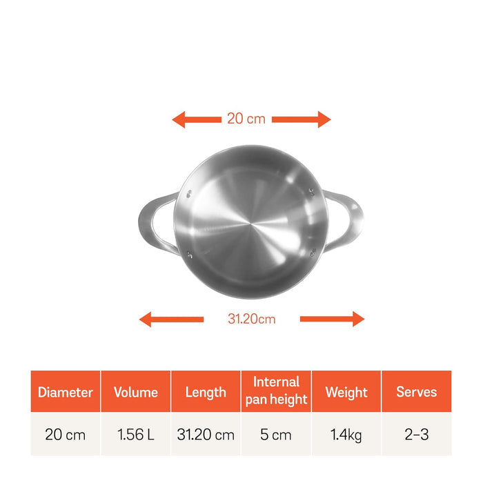 Meyer Select Nickel-Free Stainless Steel Sauteuse with Glass Lid | Triply Base Steel Pan | Gas & Induction Compatible | Dishwasher Safe