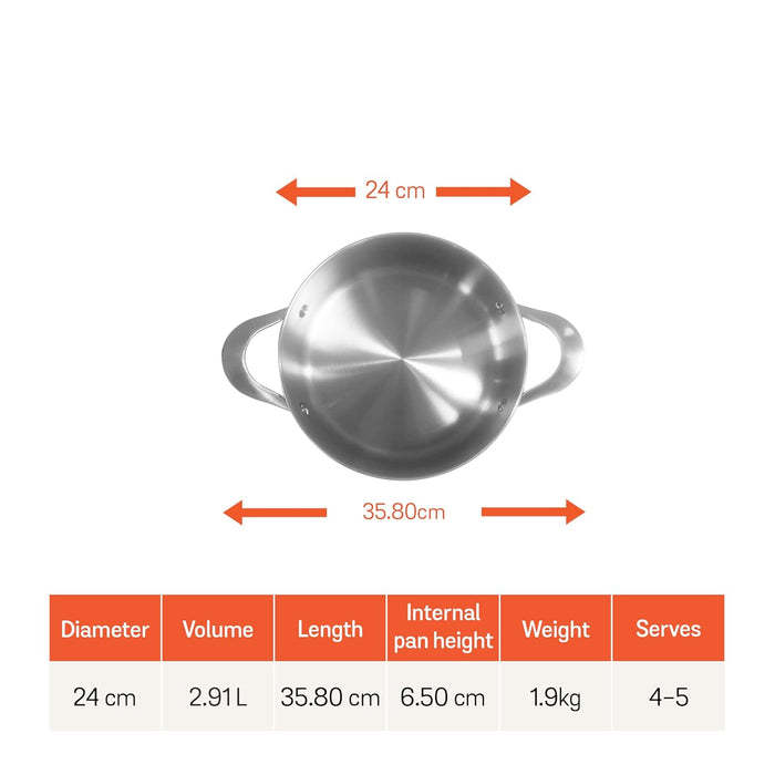 Meyer Select Nickel-Free Stainless Steel Sauteuse with Glass Lid | Triply Base Steel Pan | Gas & Induction Compatible | Dishwasher Safe