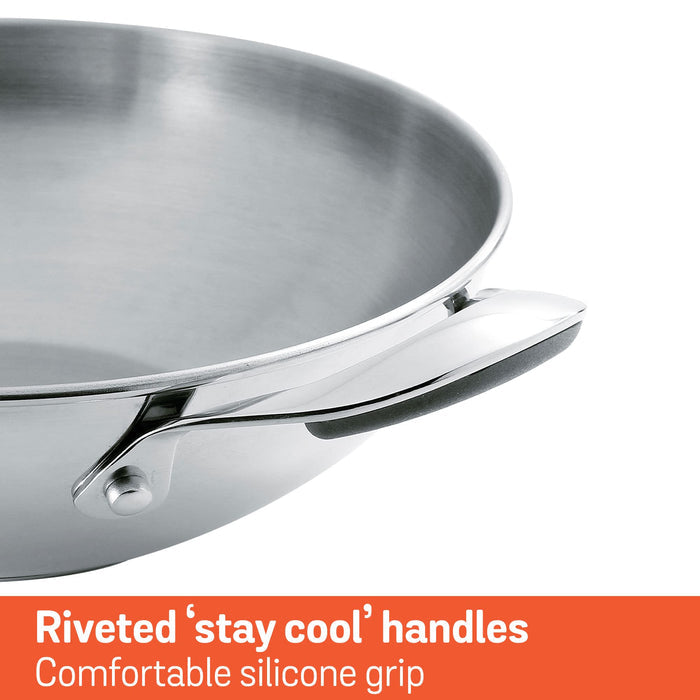 Meyer Select Stainless Steel Kadai 30cm / 4 Litre with Glass Lid — 5mm Sandwich Base, Induction Ready
