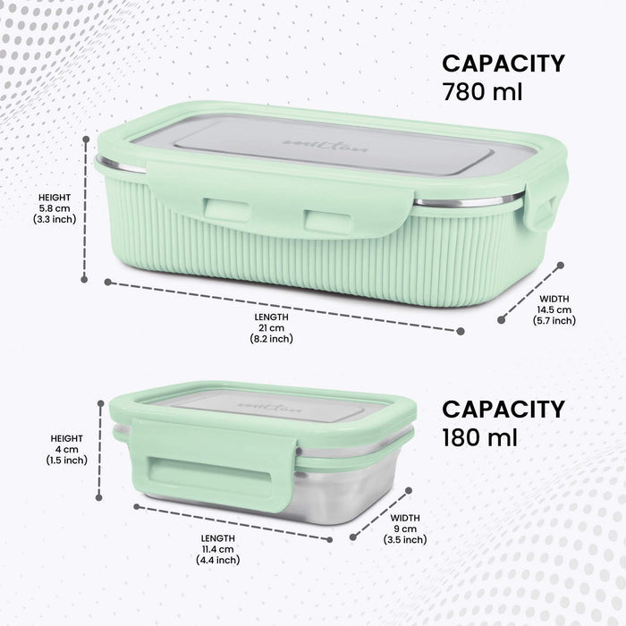 MILTON Cool Touch Epic 800 Microwave Safe Stainless Steel Tiffin Set of 2 (780ml+180ml) BPA Free