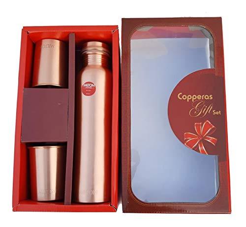 Milton Copper Water Bottle with Glass Gift Set (1000 ml Bottle and 250 ml Glass) - KITCHEN MART