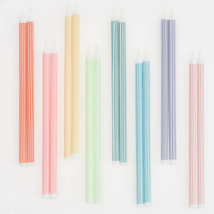 Mixed Striped Candles, Set of 16
