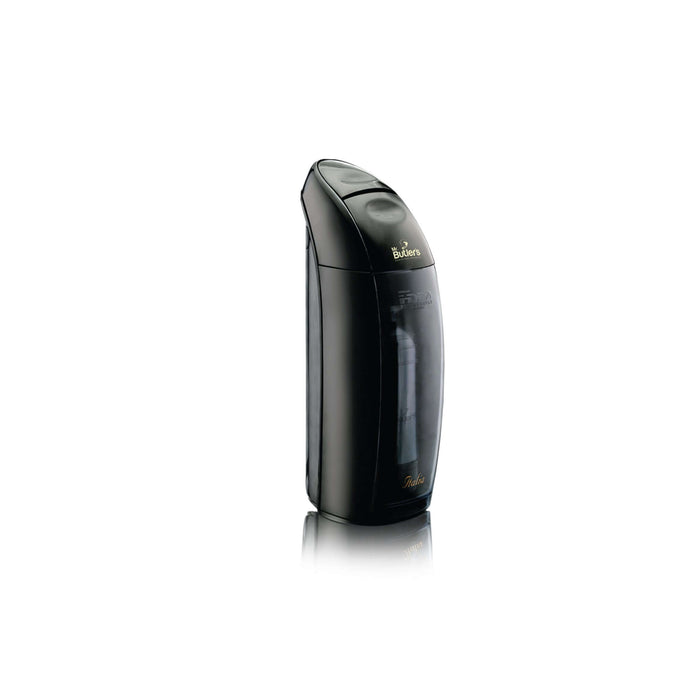 Mr. Butler Italia home soda maker in black with CO2 cylinder and reusable 500ml bottle for carbonating beverages at home