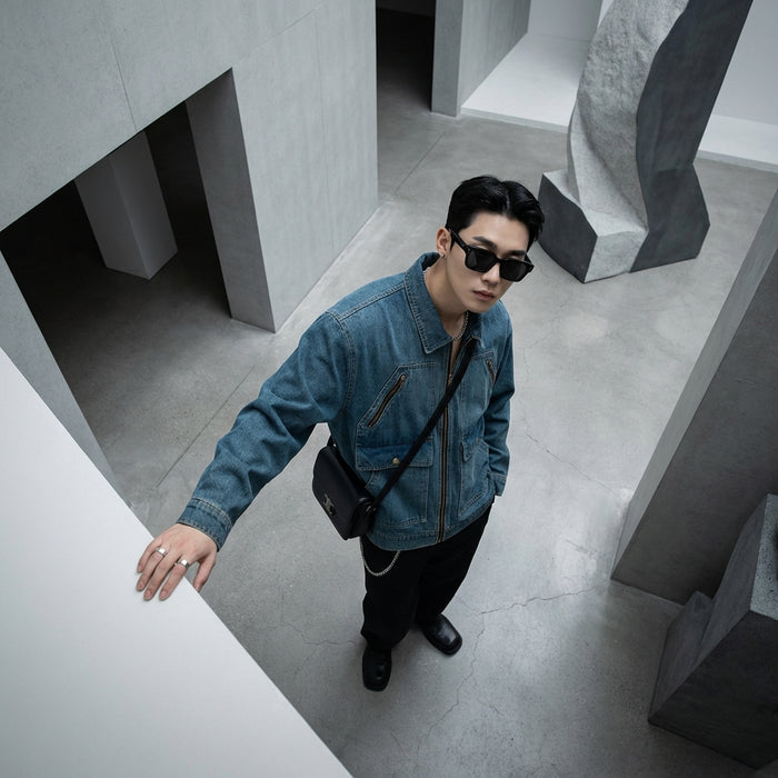 Veste denim homme oversize bleue délavée - Koreanxwear