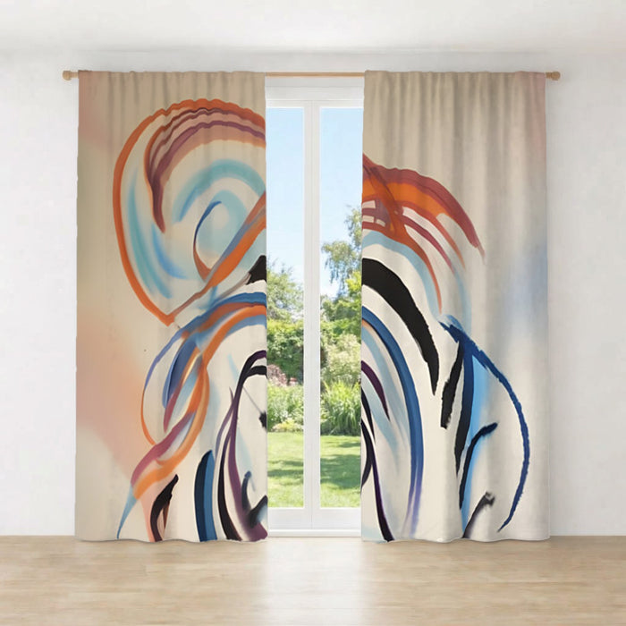 Multicolor Abstract Line Art Pattern Window Curtains
