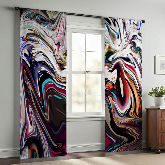 Multicolor Liquid Marble Swirl Pattern Window Curtains