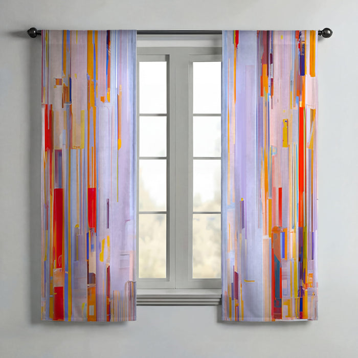 Multicolor Vertical Pixel Stripe Pattern Window Curtains
