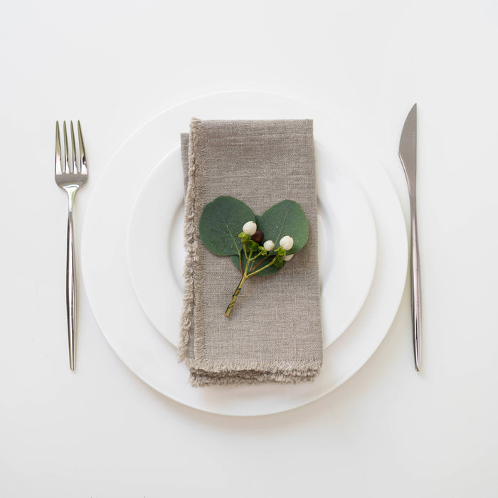 Natural Linen Napkins with Fringes, Set of 2