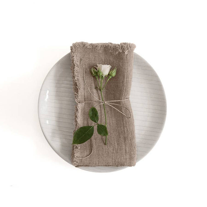 Natural Linen Napkins with Fringes, Set of 2