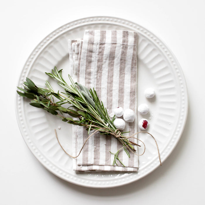 Natural White Stripes Linen Napkins Set of 2