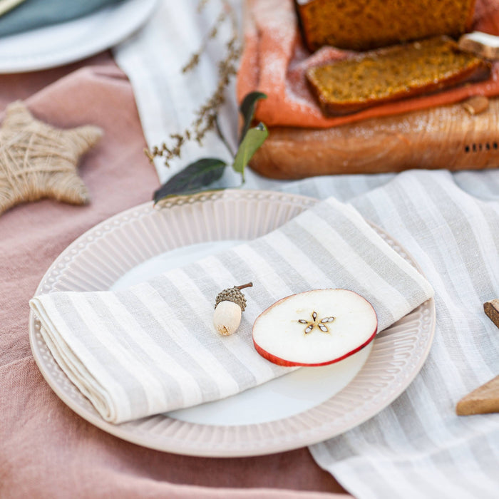 Natural White Stripes Linen Napkins Set of 2