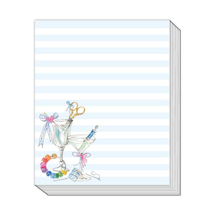 Needlepoint Cocktails with Blue Stripes Stack Pad