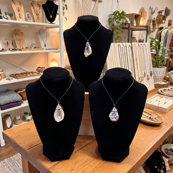 Oco Geode Crystal Necklace (24 Inch Black Cord) Gemstone Jewelry Pendant Supply