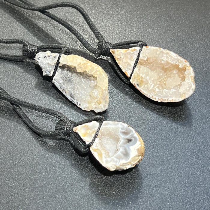 Oco Geode Crystal Necklace (24 Inch Black Cord) Gemstone Jewelry Pendant Supply